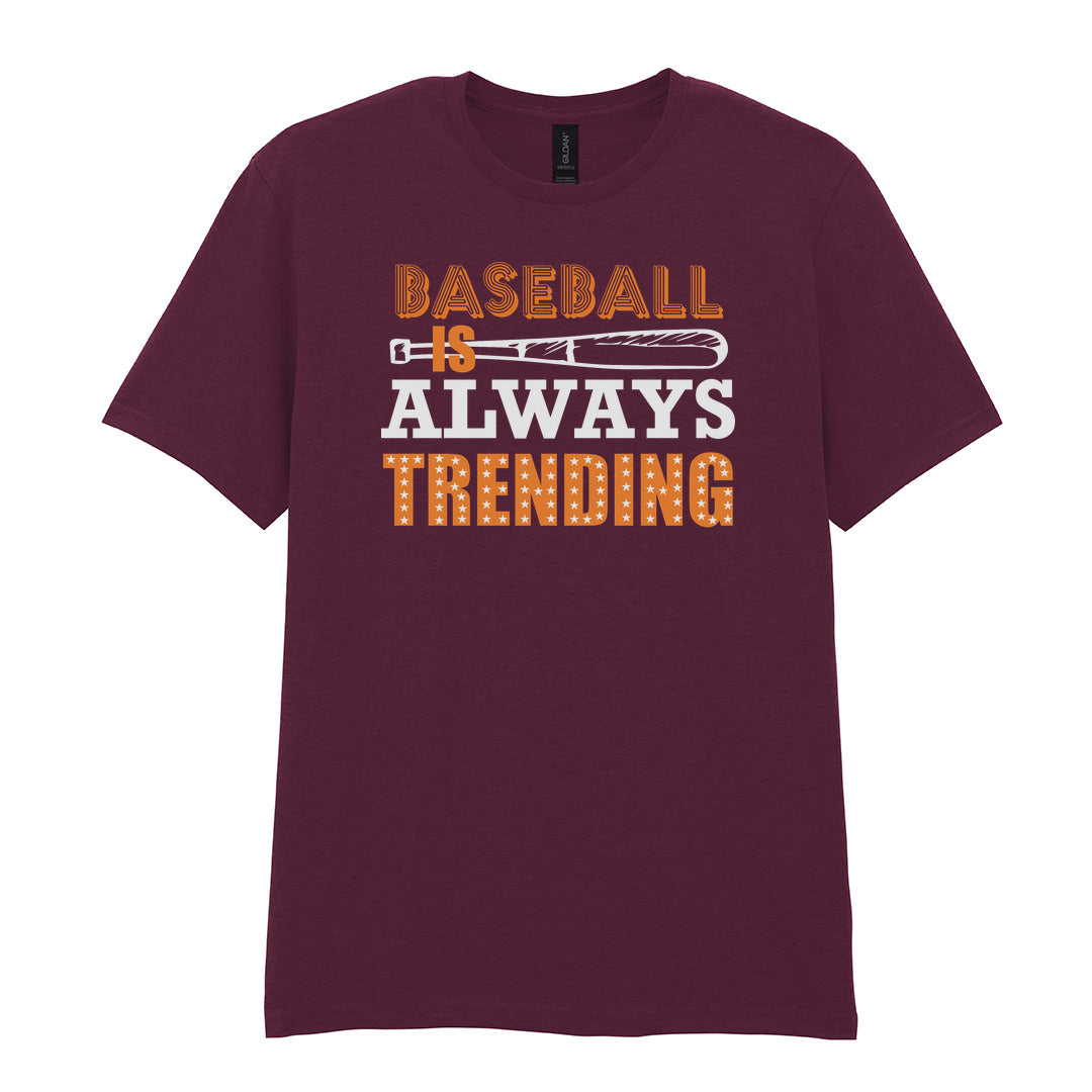 IPRINTOP Timeless Baseball Spirit Graphic T-Shirt in Maroon - orange slogan and bat