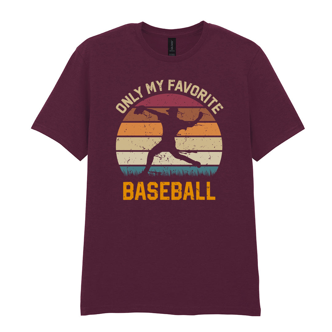 IPRINTOP Only My Favourite Baseball - Design 1 Graphic T-Shirt in Maroon - batter against sunset