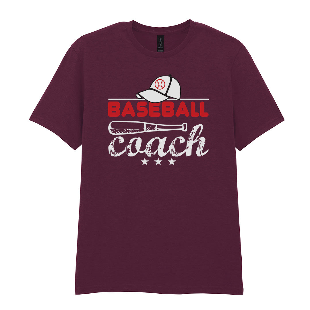 IPRINTOP Baseball Coach 2 Graphic T-Shirt in Maroon - coach cap and bat