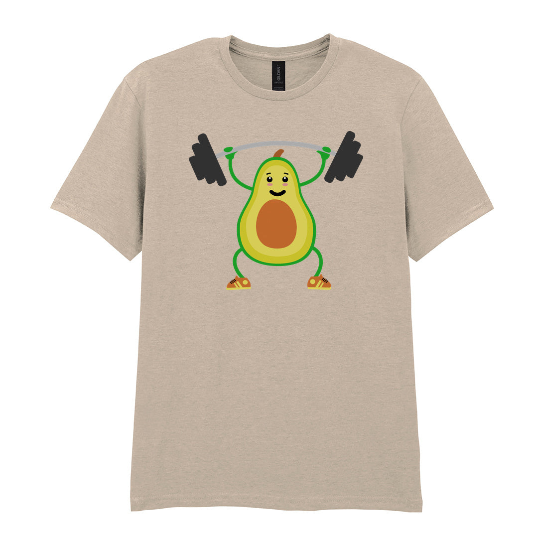 IPRINTOP Vegan Lift Weights Graphic T-Shirt in Sand - avocado lifting weights