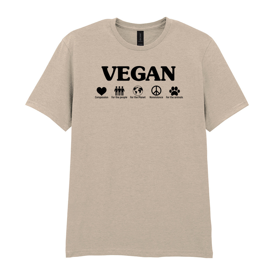 IPRINTOP Nonviolence for Animals People and Planet Graphic T-Shirt in Sand - Vegan lettering and lifestyle icons