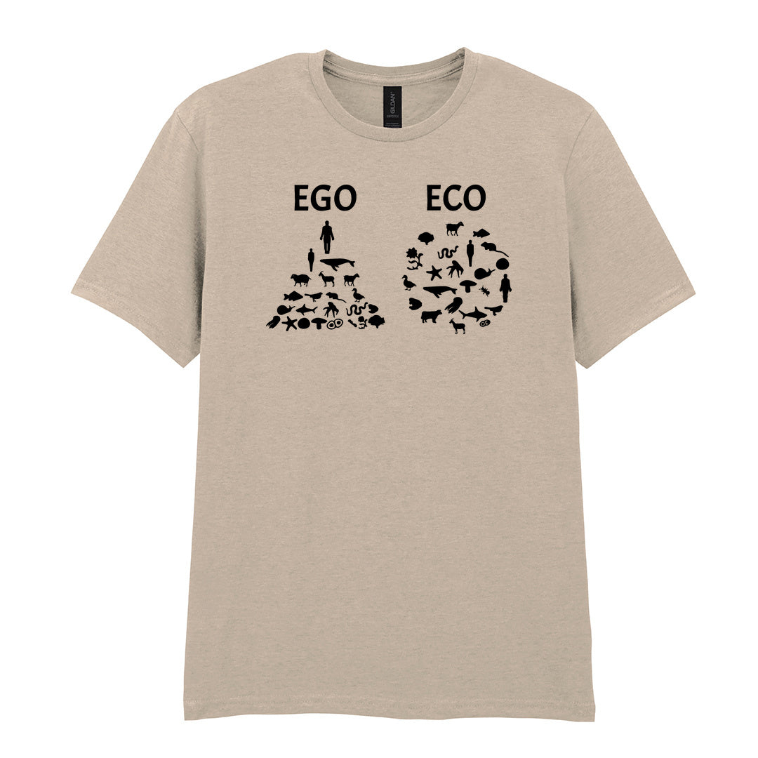 IPRINTOP Embrace Vegan Vibes Graphic T-Shirt in Sand - Ego and Eco animal diagrams