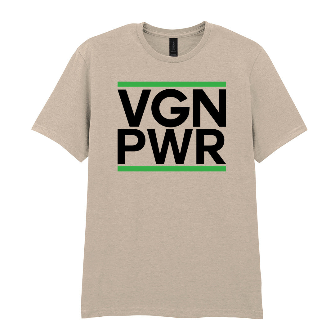 IPRINTOP VGN PWR Graphic T-Shirt in Sand - VGN PWR lettering with green stripes