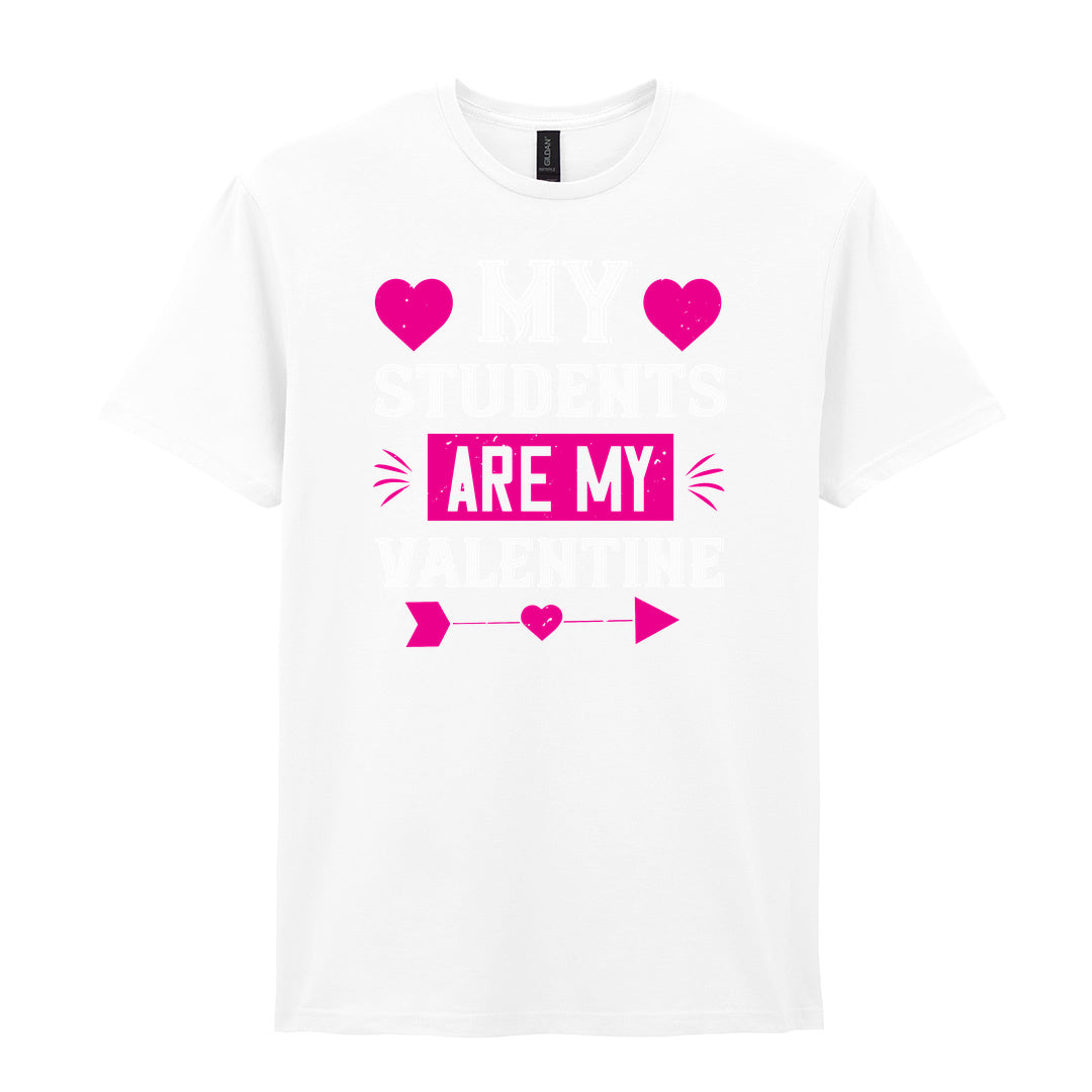 IPRINTOP My Students Are My Valentine Graphic T-Shirt in White - decorative love-themed lettering