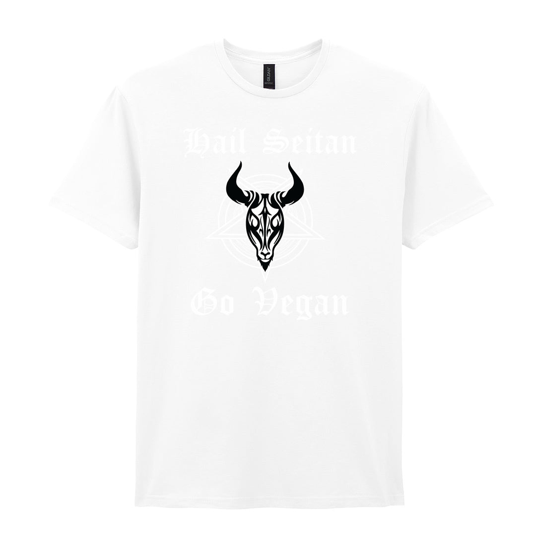 IPRINTOP Hail Seitan Go Vegan Graphic T-Shirt in White - goat illustration and Hail Seitan