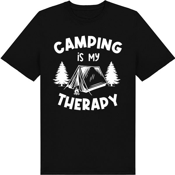 Camping Is My Therapy graphic T-shirt mockup