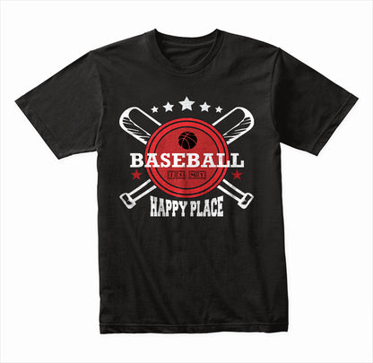 Baseball Is My Happy Place graphic T-shirt mockup