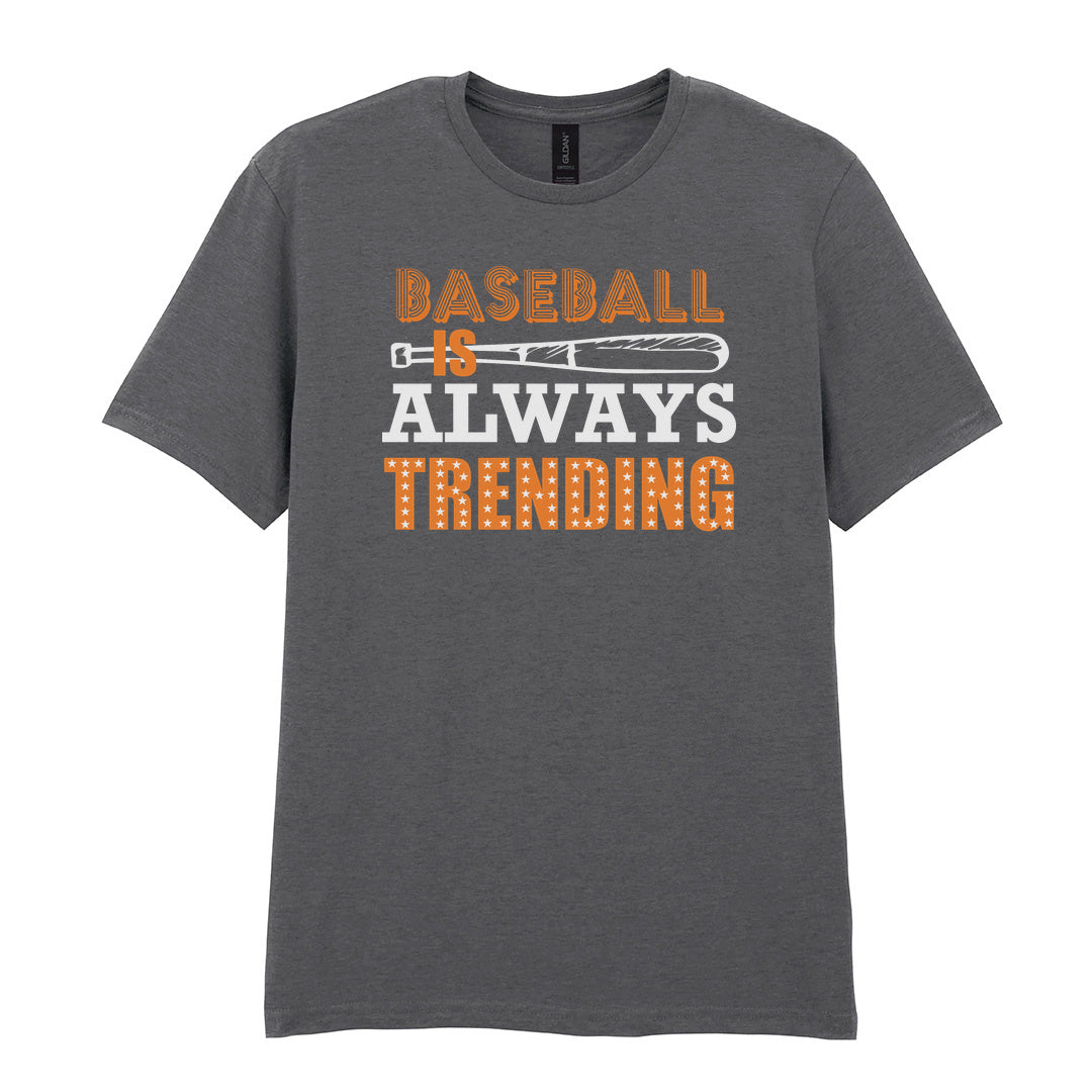 IPRINTOP Timeless Baseball Spirit Graphic T-Shirt in Charcoal - orange slogan and bat