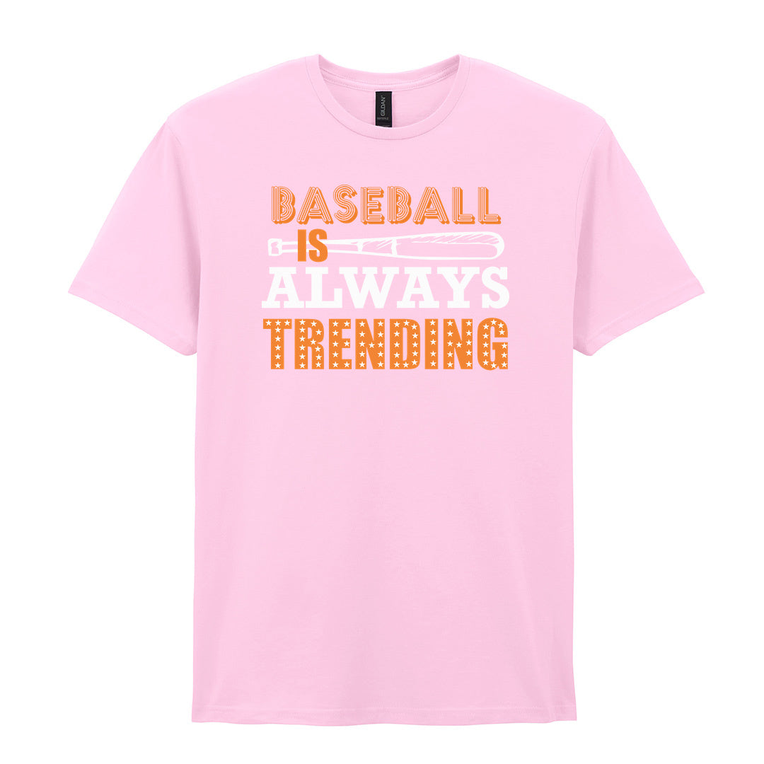 IPRINTOP Timeless Baseball Spirit Graphic T-Shirt in Light Pink - orange slogan and bat