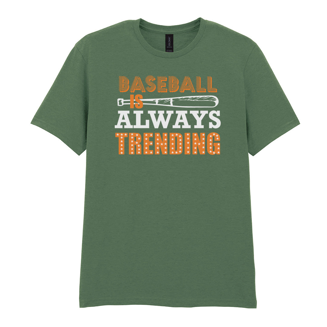 IPRINTOP Timeless Baseball Spirit Graphic T-Shirt in Military Green - orange slogan and bat