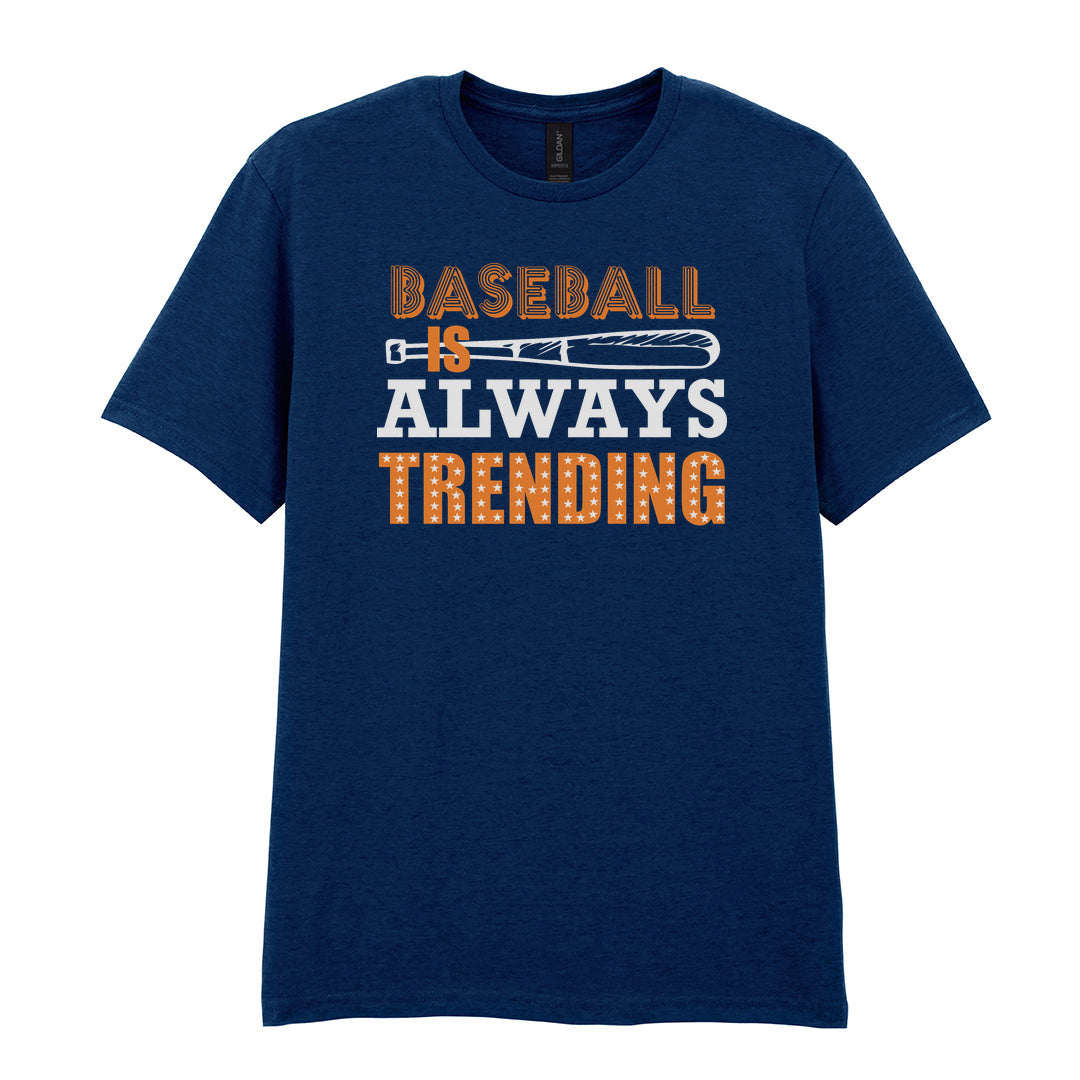 IPRINTOP Timeless Baseball Spirit Graphic T-Shirt in Navy - orange slogan and bat