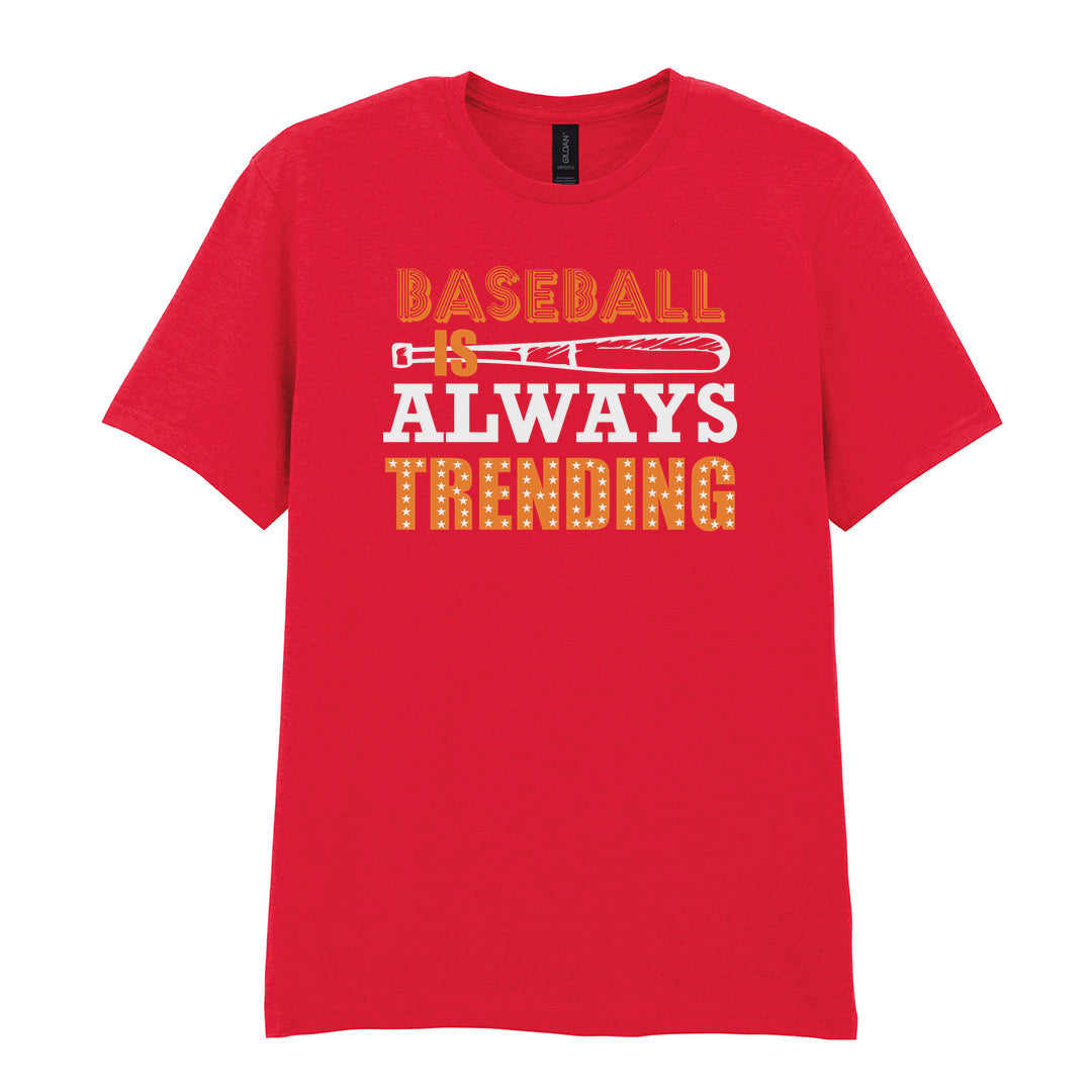 IPRINTOP Timeless Baseball Spirit Graphic T-Shirt in Red - orange slogan and bat