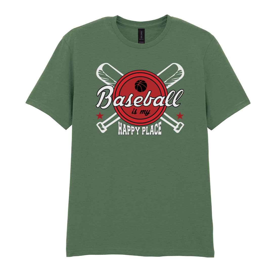 IPRINTOP Baseball Is My Happy Place 2 Graphic T-Shirt in Military Green - script and crossed bats