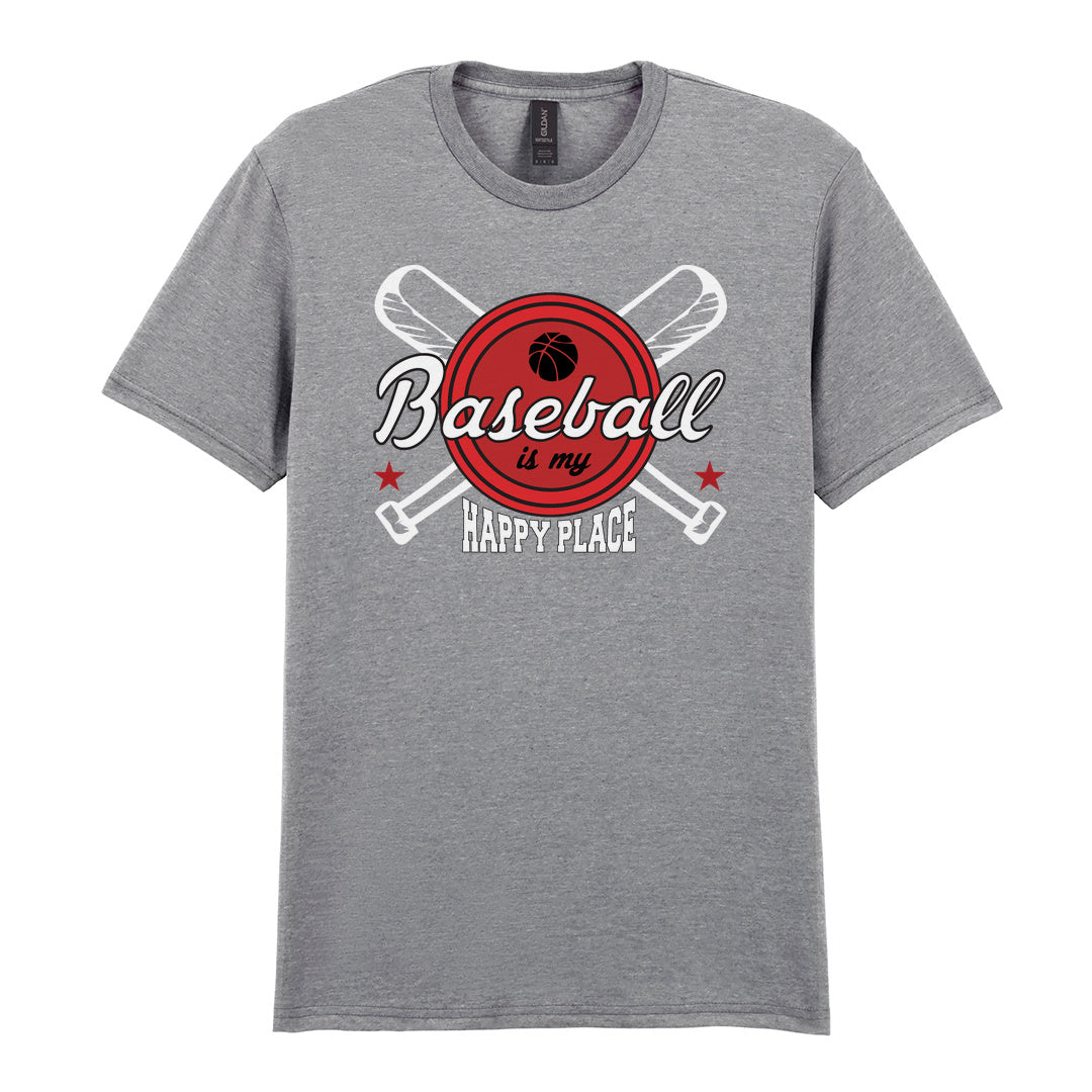 IPRINTOP Baseball Is My Happy Place 2 Graphic T-Shirt in RS Sports Grey - script and crossed bats