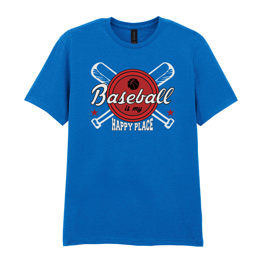 IPRINTOP Baseball Is My Happy Place 2 Graphic T-Shirt in Royal - script and crossed bats