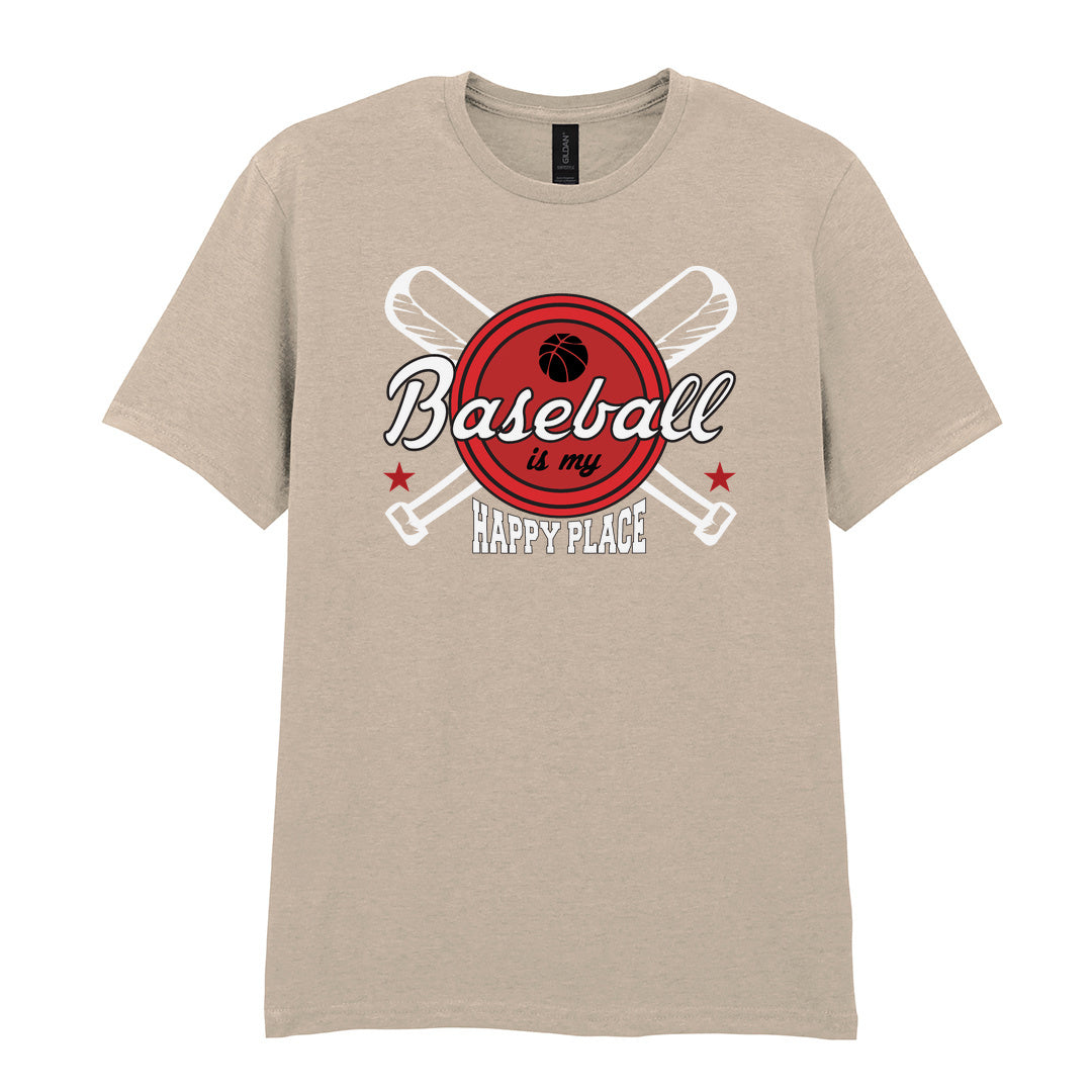 IPRINTOP Baseball Is My Happy Place 2 Graphic T-Shirt in Sand - script and crossed bats