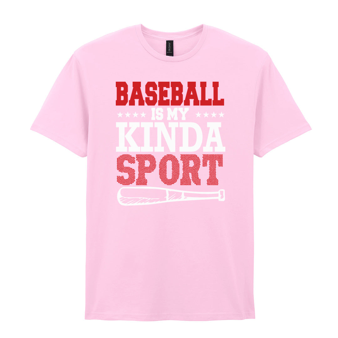 IPRINTOP Baseball Is My Kinda Sport Graphic T-Shirt in Light Pink - slogan and baseball bat