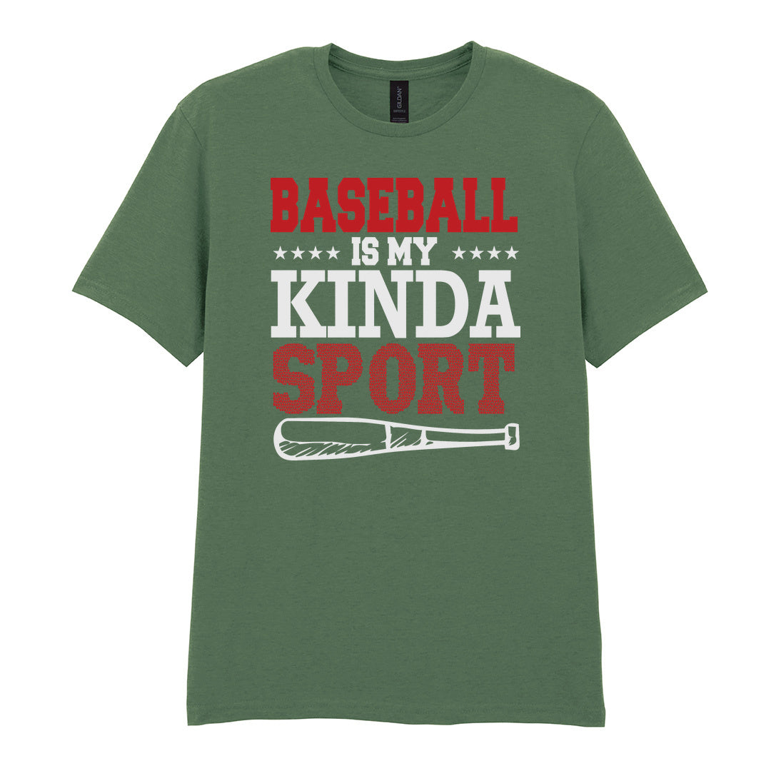 IPRINTOP Baseball Is My Kinda Sport Graphic T-Shirt in Military Green - slogan and baseball bat