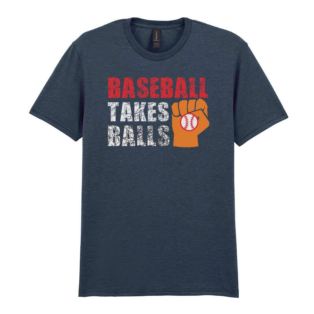 IPRINTOP Baseball Takes Balls Graphic T-Shirt in Dark Heather - fist holding a baseball