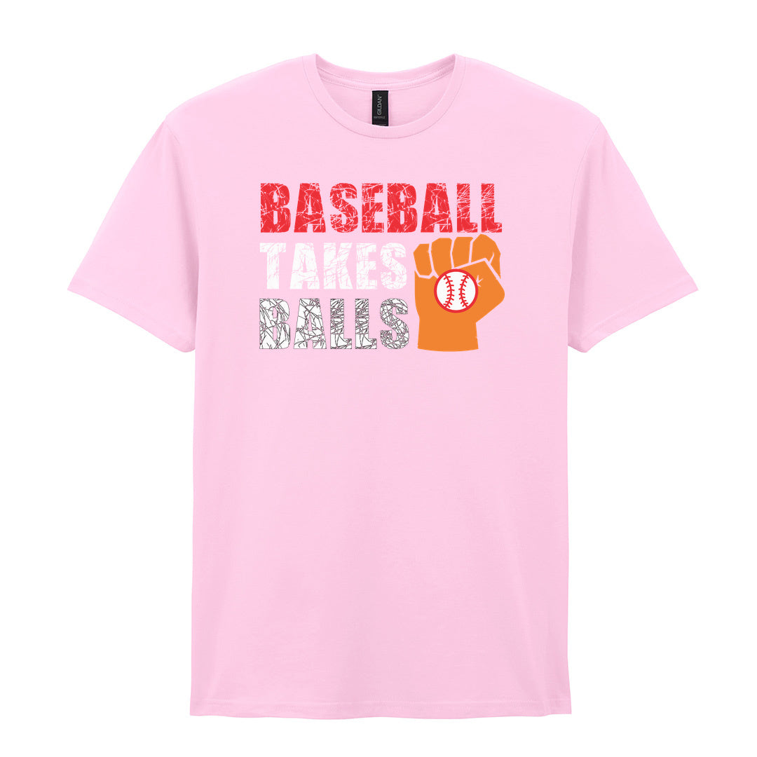 IPRINTOP Baseball Takes Balls Graphic T-Shirt in Light Pink - fist holding a baseball