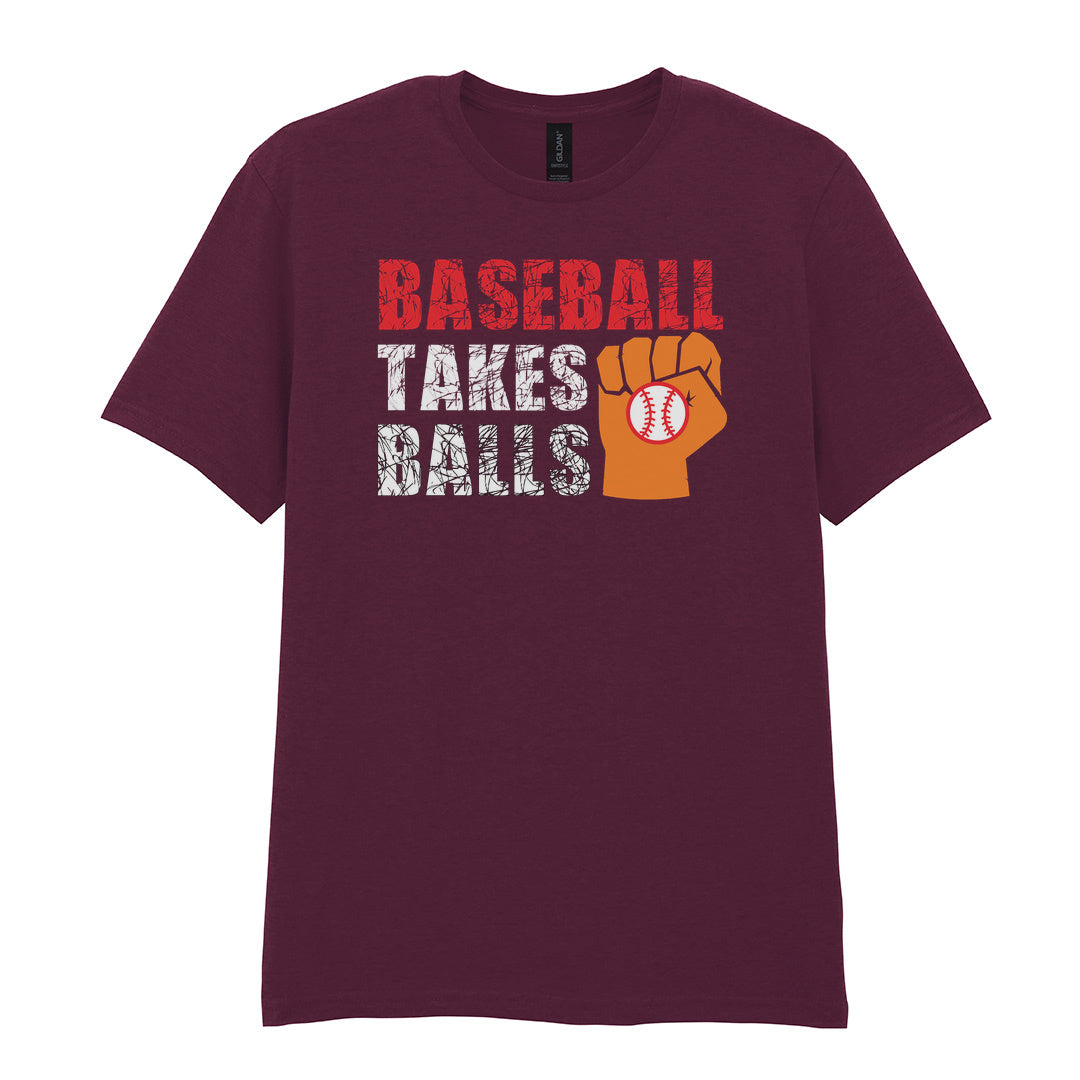 IPRINTOP Baseball Takes Balls Graphic T-Shirt in Maroon - fist holding a baseball