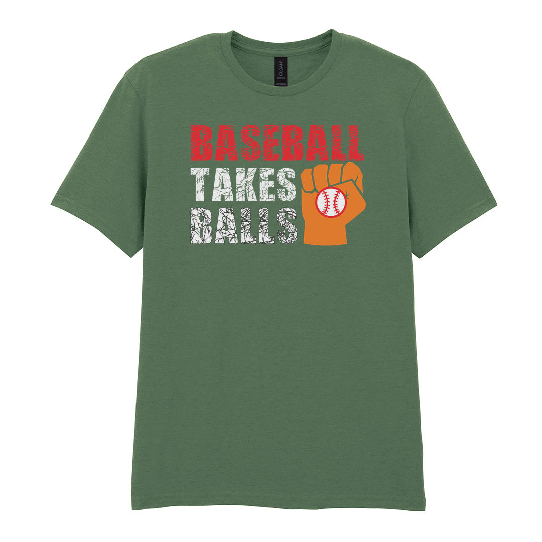 IPRINTOP Baseball Takes Balls Graphic T-Shirt in Military Green - fist holding a baseball