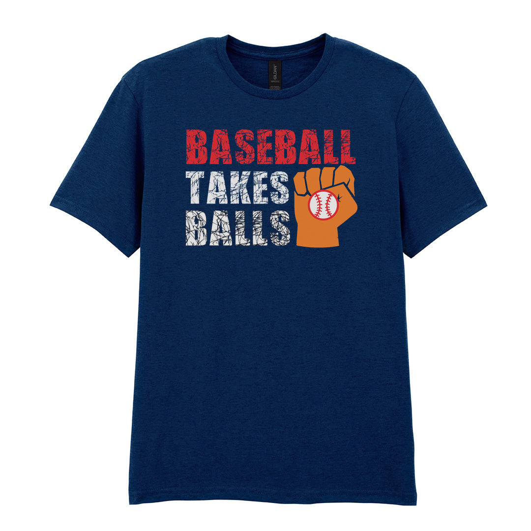 IPRINTOP Baseball Takes Balls Graphic T-Shirt in Navy - fist holding a baseball