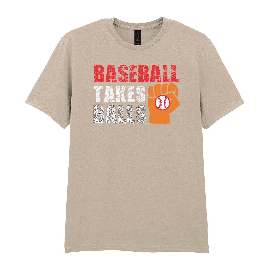 IPRINTOP Baseball Takes Balls Graphic T-Shirt in Sand - fist holding a baseball