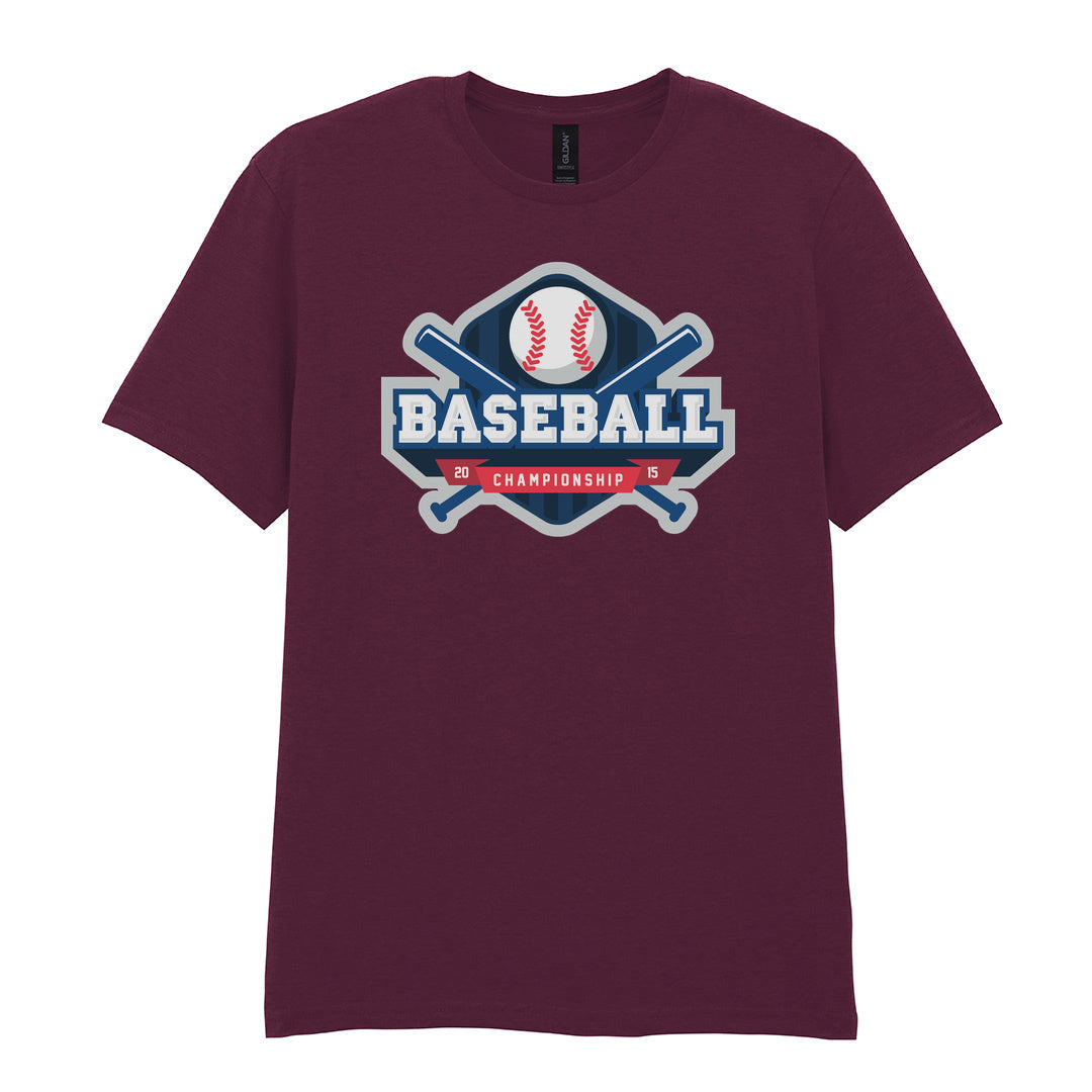 IPRINTOP Baseball Championship Graphic T-Shirt in Maroon - blue championship badge