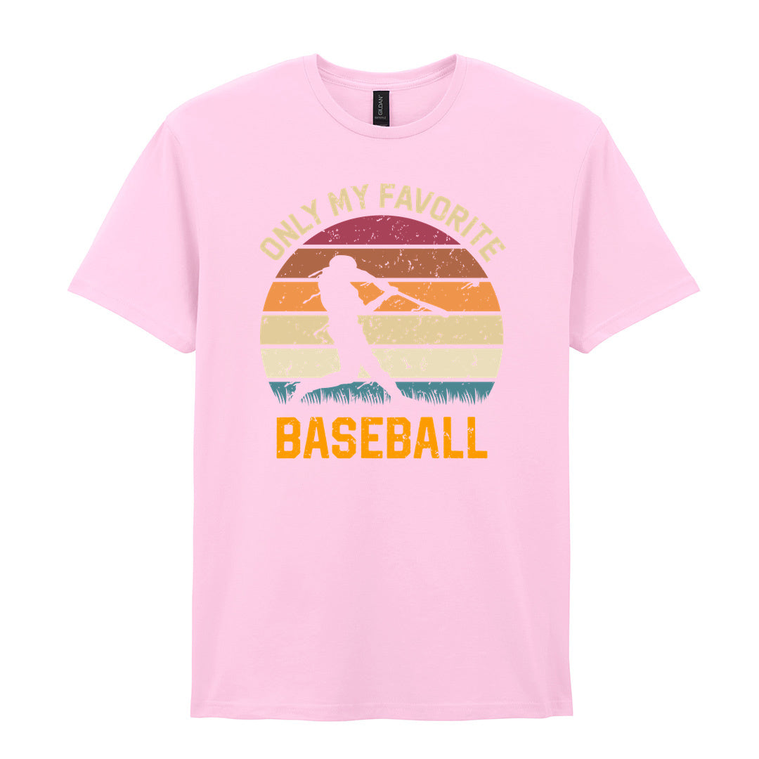 IPRINTOP Only My Favourite Baseball - Design 2 Graphic T-Shirt in Light Pink - batter against sunset