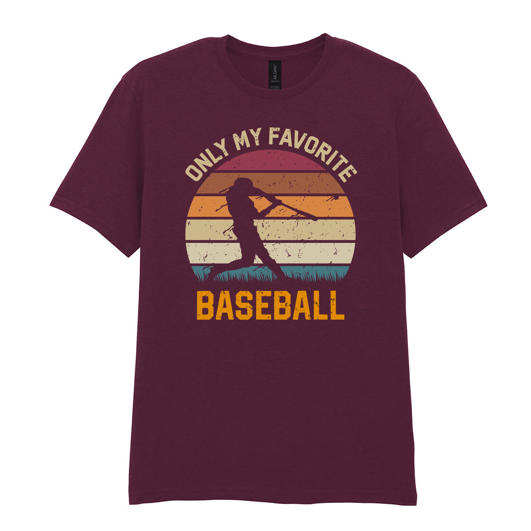 IPRINTOP Only My Favourite Baseball - Design 2 Graphic T-Shirt in Maroon - batter against sunset