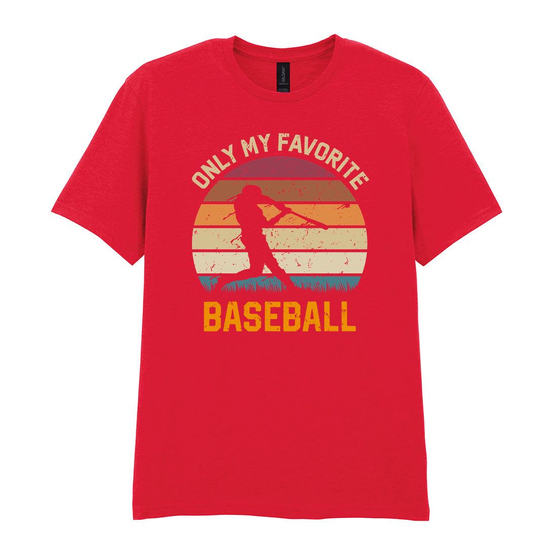 IPRINTOP Only My Favourite Baseball - Design 2 Graphic T-Shirt in Red - batter against sunset