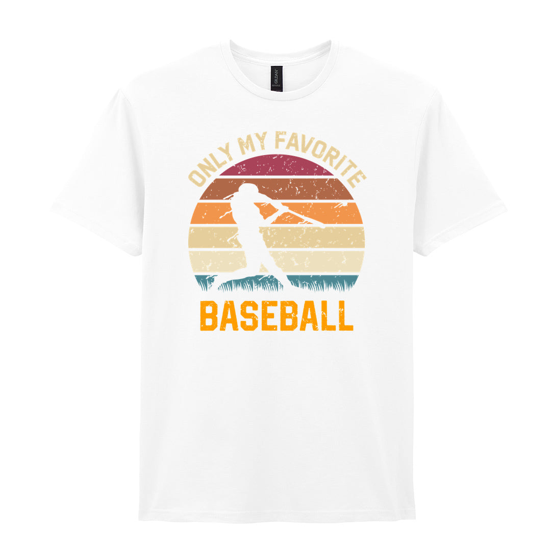 IPRINTOP Only My Favourite Baseball - Design 2 Graphic T-Shirt in White - batter against sunset