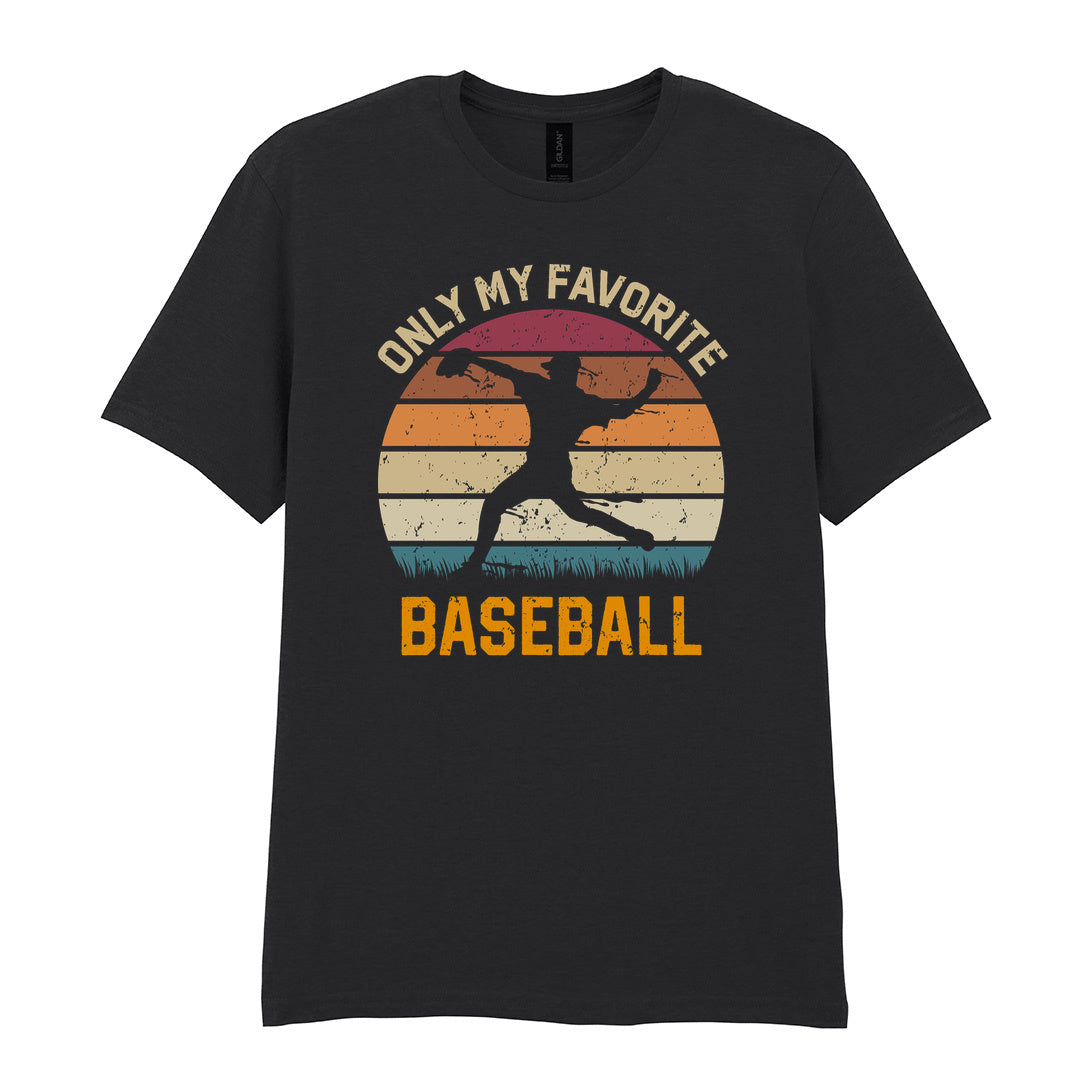 IPRINTOP Only My Favourite Baseball - Design 1 Graphic T-Shirt in Black - batter against sunset