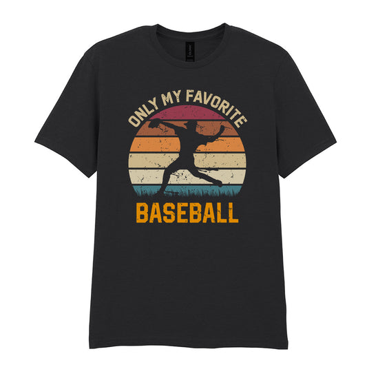 IPRINTOP Only My Favourite Baseball - Design 1 Graphic T-Shirt in Black - batter against sunset