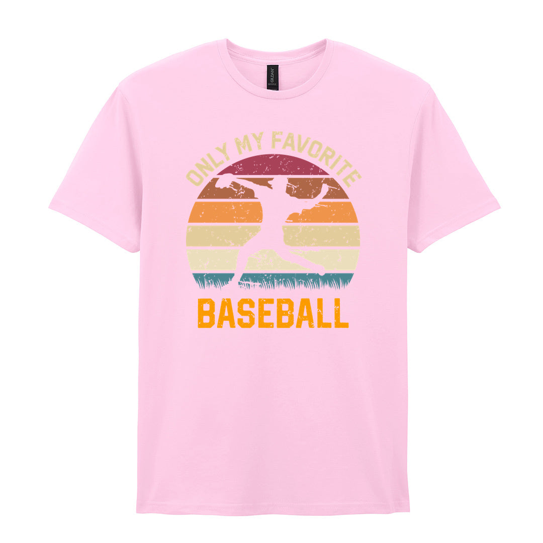 IPRINTOP Only My Favourite Baseball - Design 1 Graphic T-Shirt in Light Pink - batter against sunset