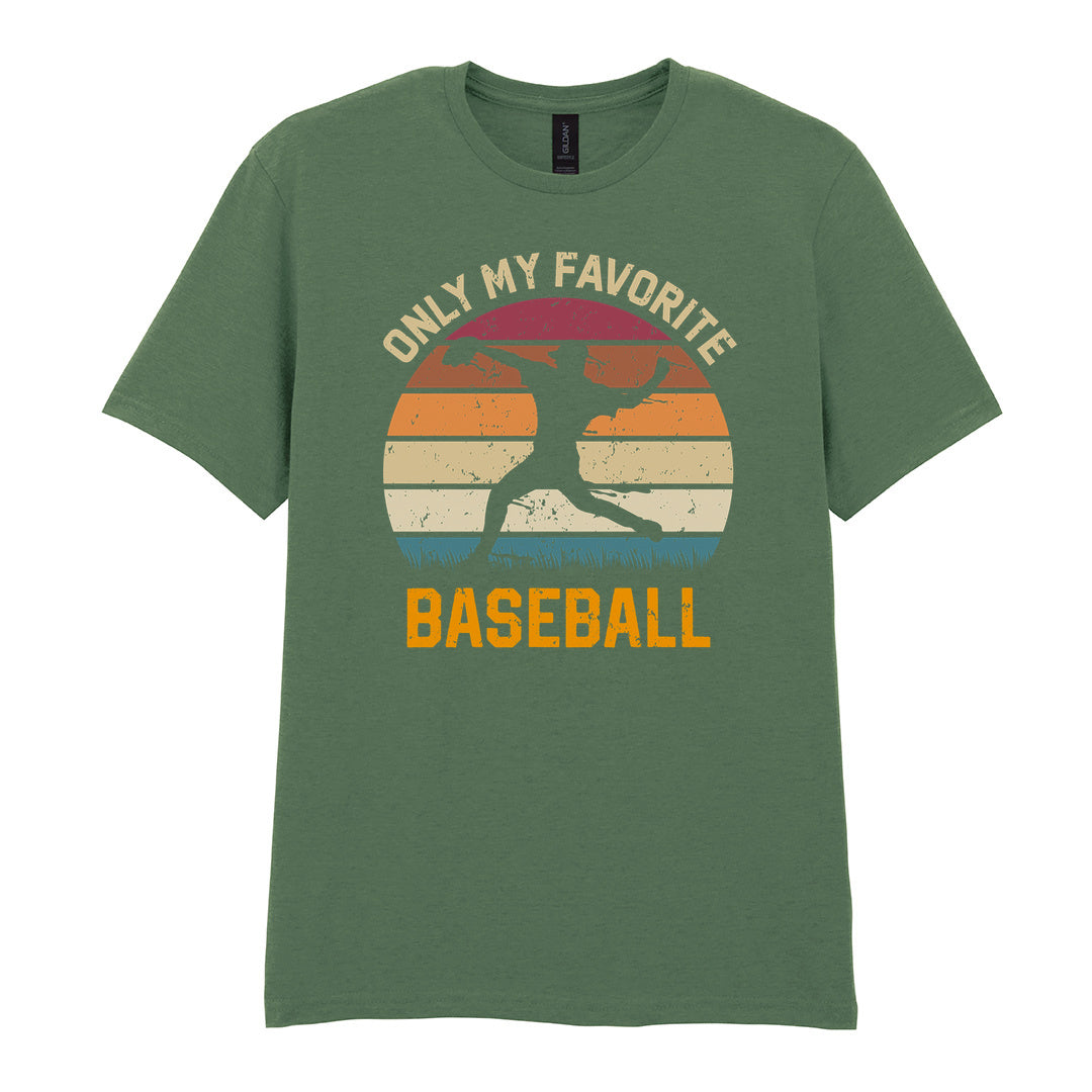 IPRINTOP Only My Favourite Baseball - Design 1 Graphic T-Shirt in Military Green - batter against sunset