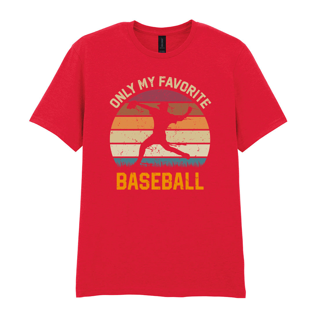 IPRINTOP Only My Favourite Baseball - Design 1 Graphic T-Shirt in Red - batter against sunset
