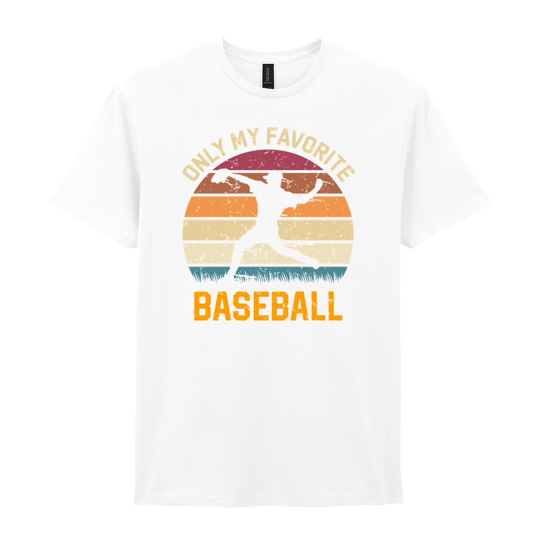 IPRINTOP Only My Favourite Baseball - Design 1 Graphic T-Shirt in White - batter against sunset