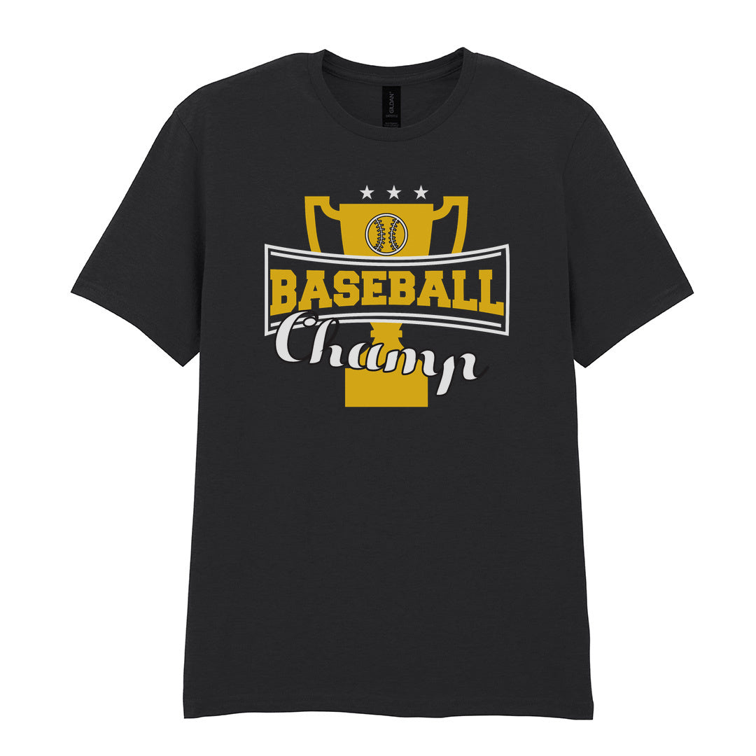 IPRINTOP Baseball Champ 2 Graphic T-Shirt in Black - gold trophy and script