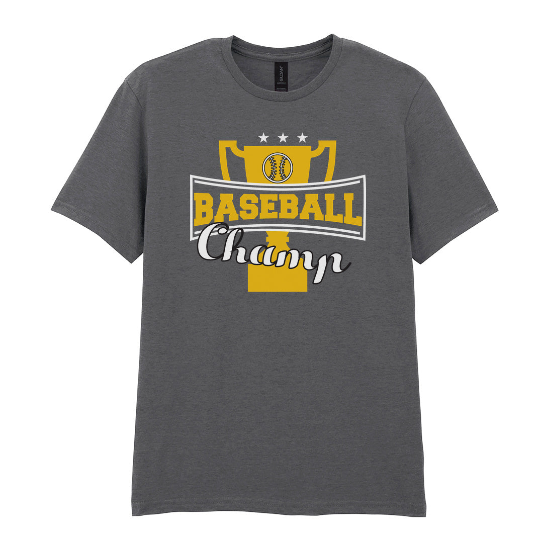 IPRINTOP Baseball Champ 2 Graphic T-Shirt in Charcoal - gold trophy and script