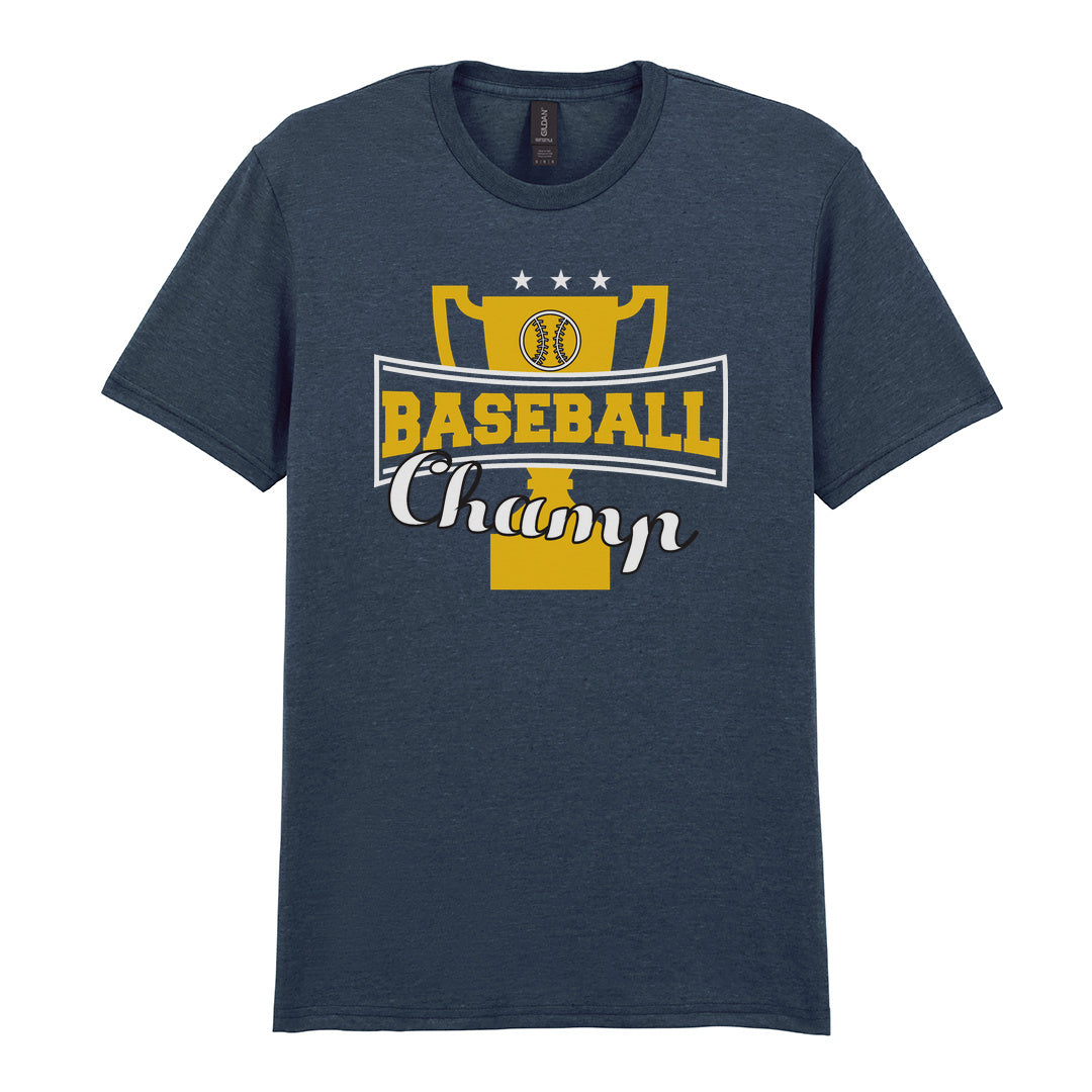IPRINTOP Baseball Champ 2 Graphic T-Shirt in Dark Heather - gold trophy and script