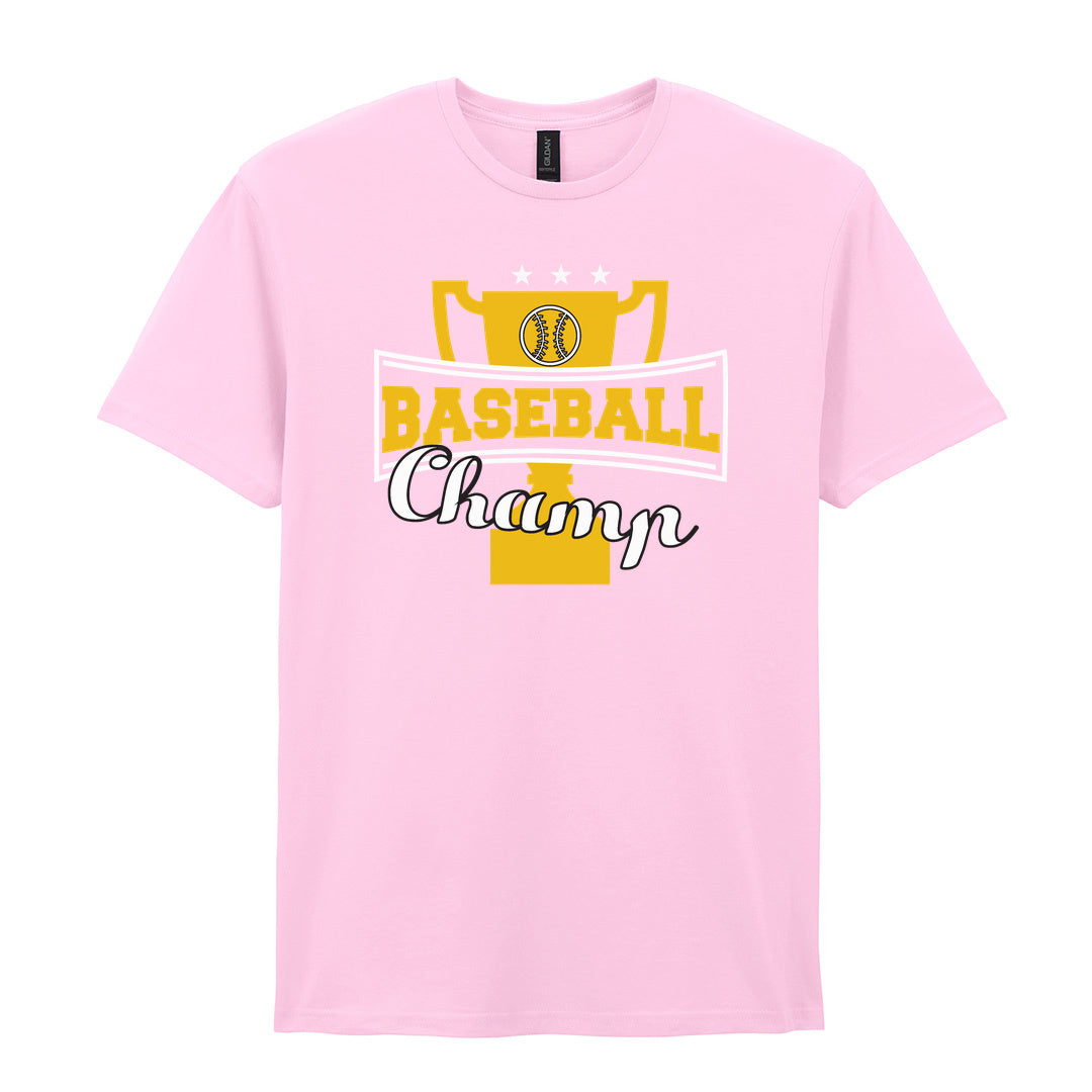 IPRINTOP Baseball Champ 2 Graphic T-Shirt in Light Pink - gold trophy and script