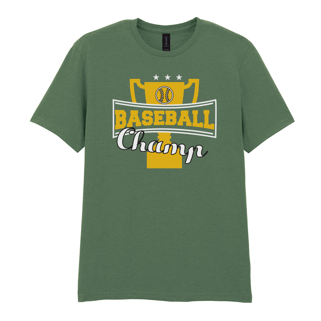 IPRINTOP Baseball Champ 2 Graphic T-Shirt in Military Green - gold trophy and script