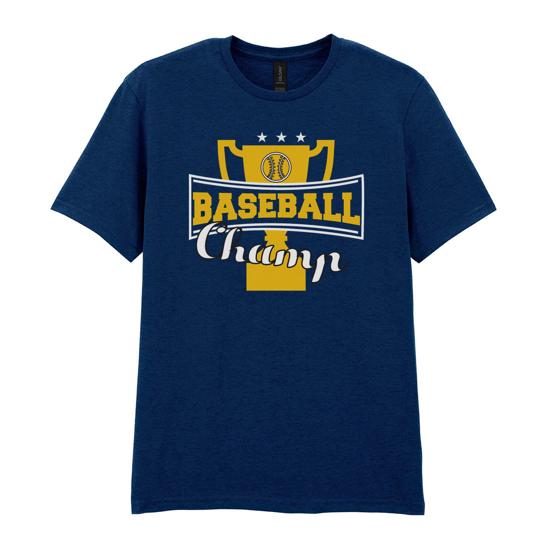 IPRINTOP Baseball Champ 2 Graphic T-Shirt in Navy - gold trophy and script