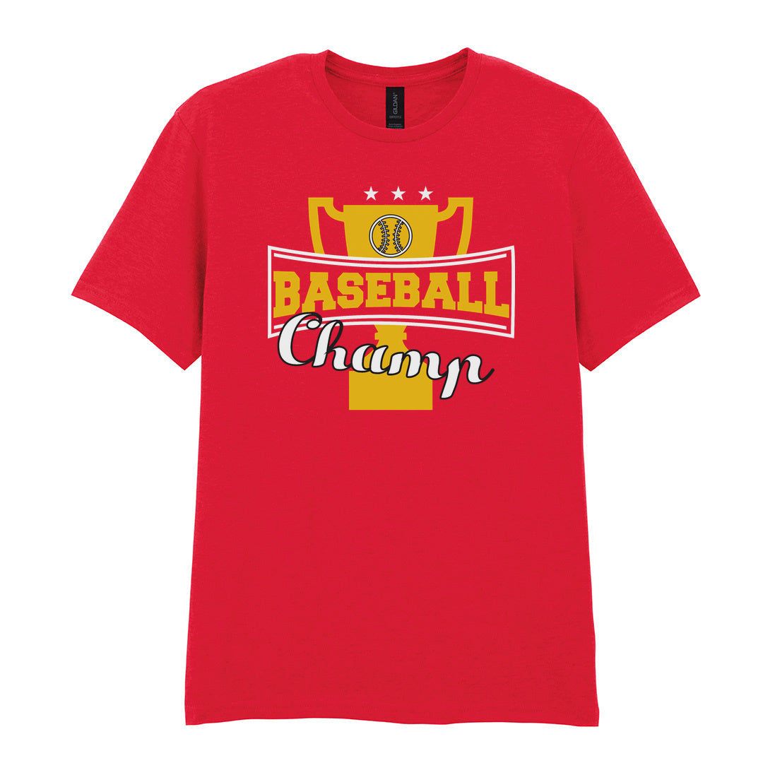 IPRINTOP Baseball Champ 2 Graphic T-Shirt in Red - gold trophy and script
