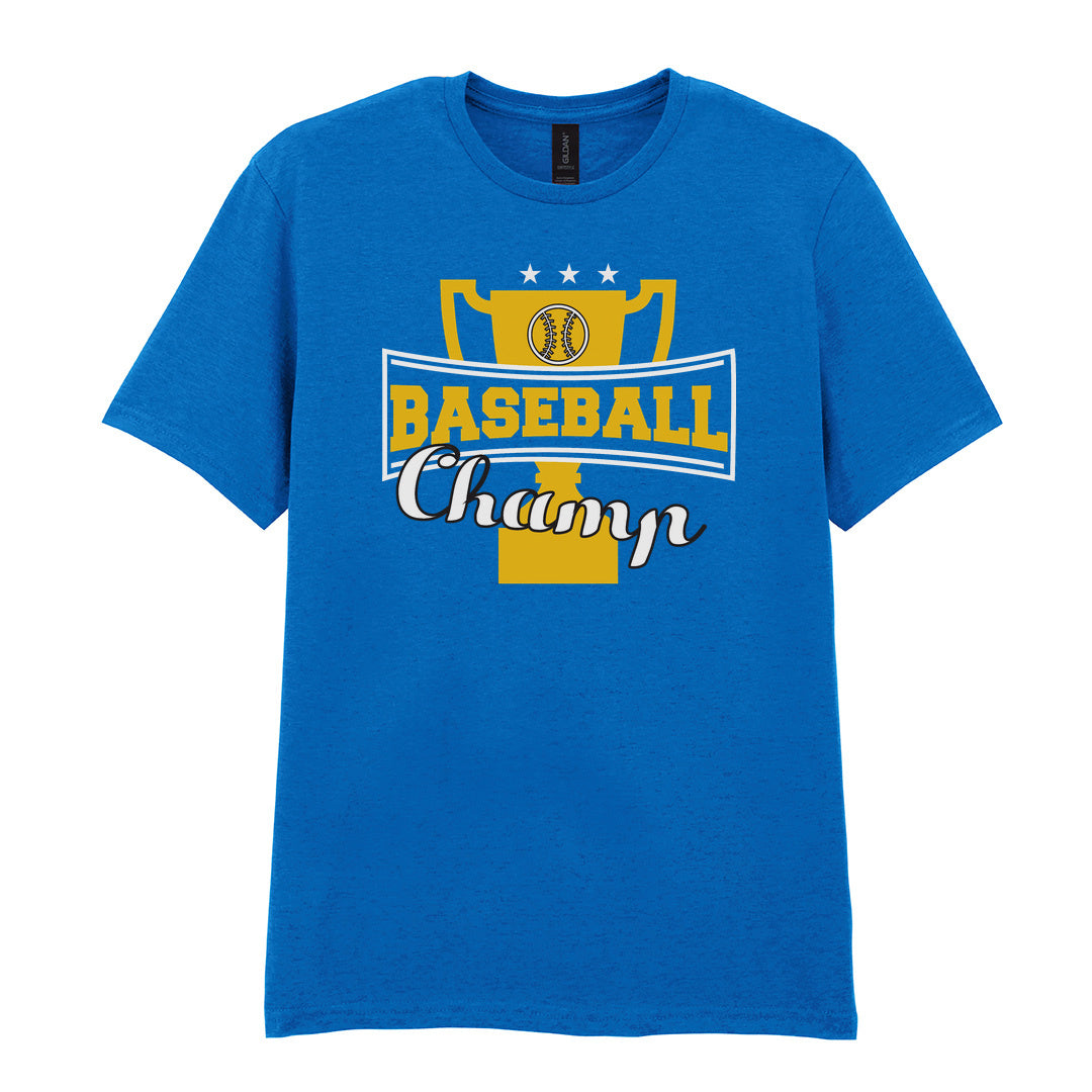 IPRINTOP Baseball Champ 2 Graphic T-Shirt in Royal - gold trophy and script