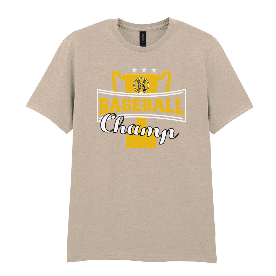 IPRINTOP Baseball Champ 2 Graphic T-Shirt in Sand - gold trophy and script