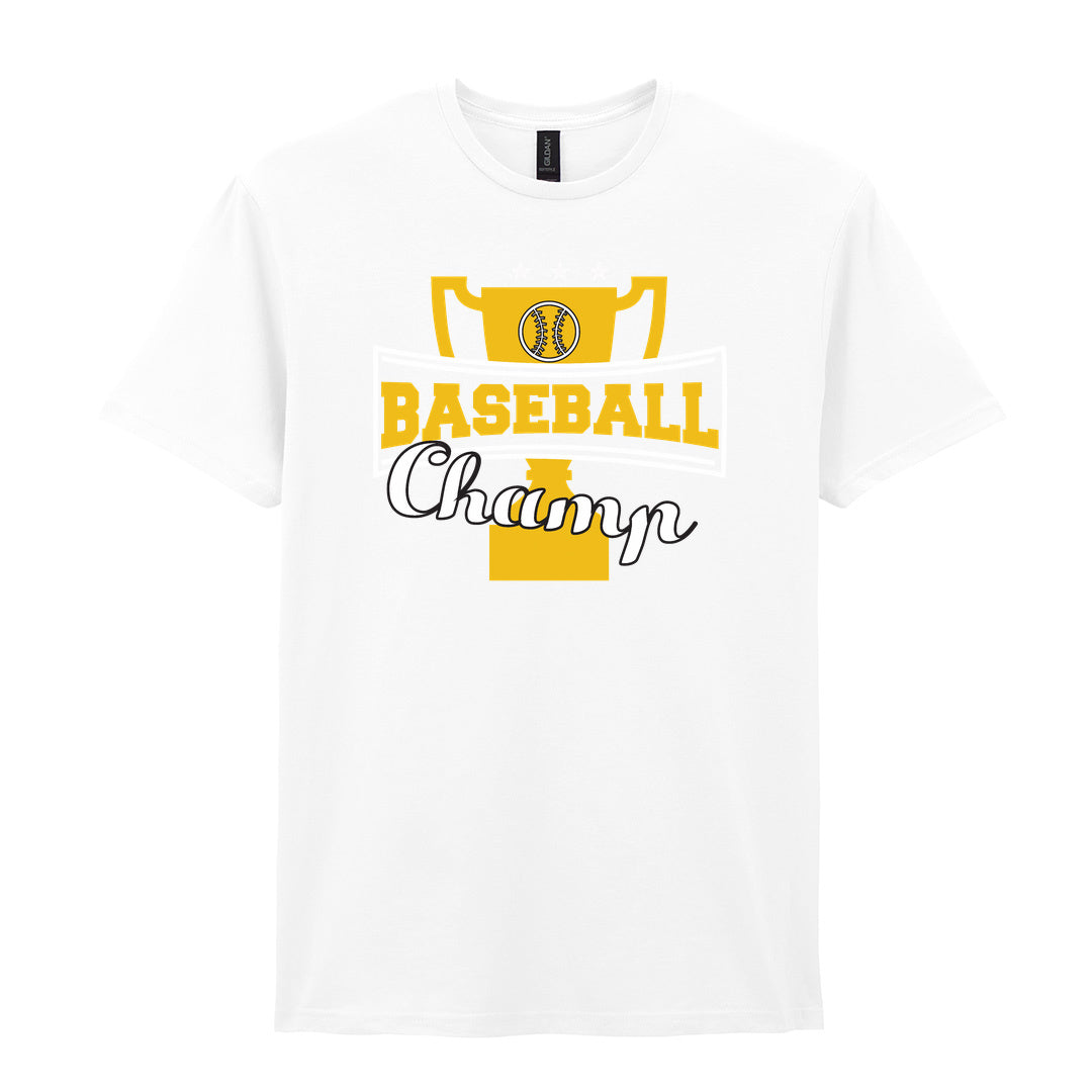 IPRINTOP Baseball Champ 2 Graphic T-Shirt in White - gold trophy and script