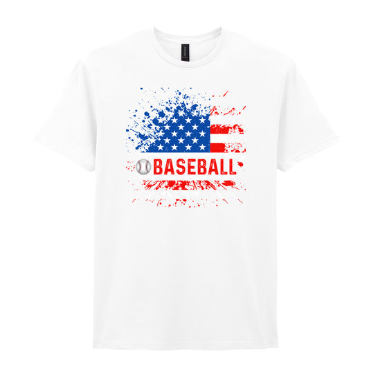 IPRINTOP Embrace the Baseball Spirit - Design 2 Graphic T-Shirt in White - US flag and baseball